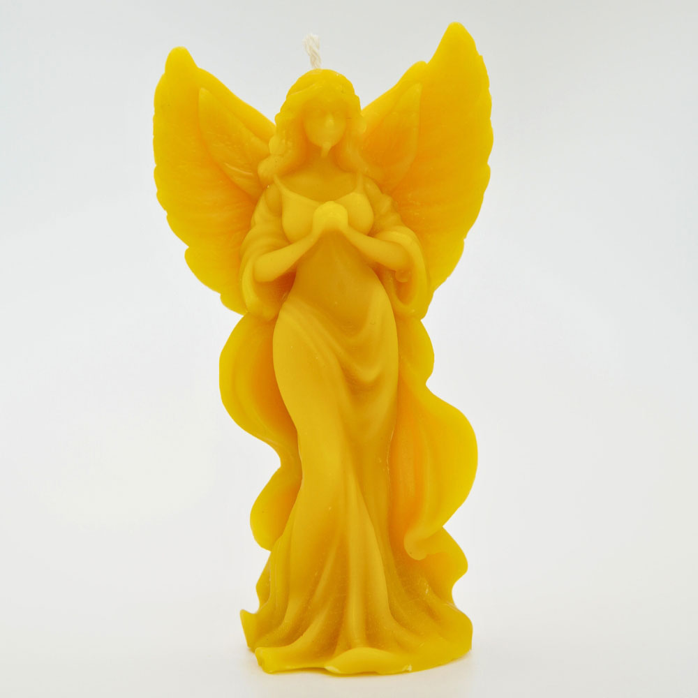 Handmade angel beeswax candle by Buzzy Honey Bee, Nottingham