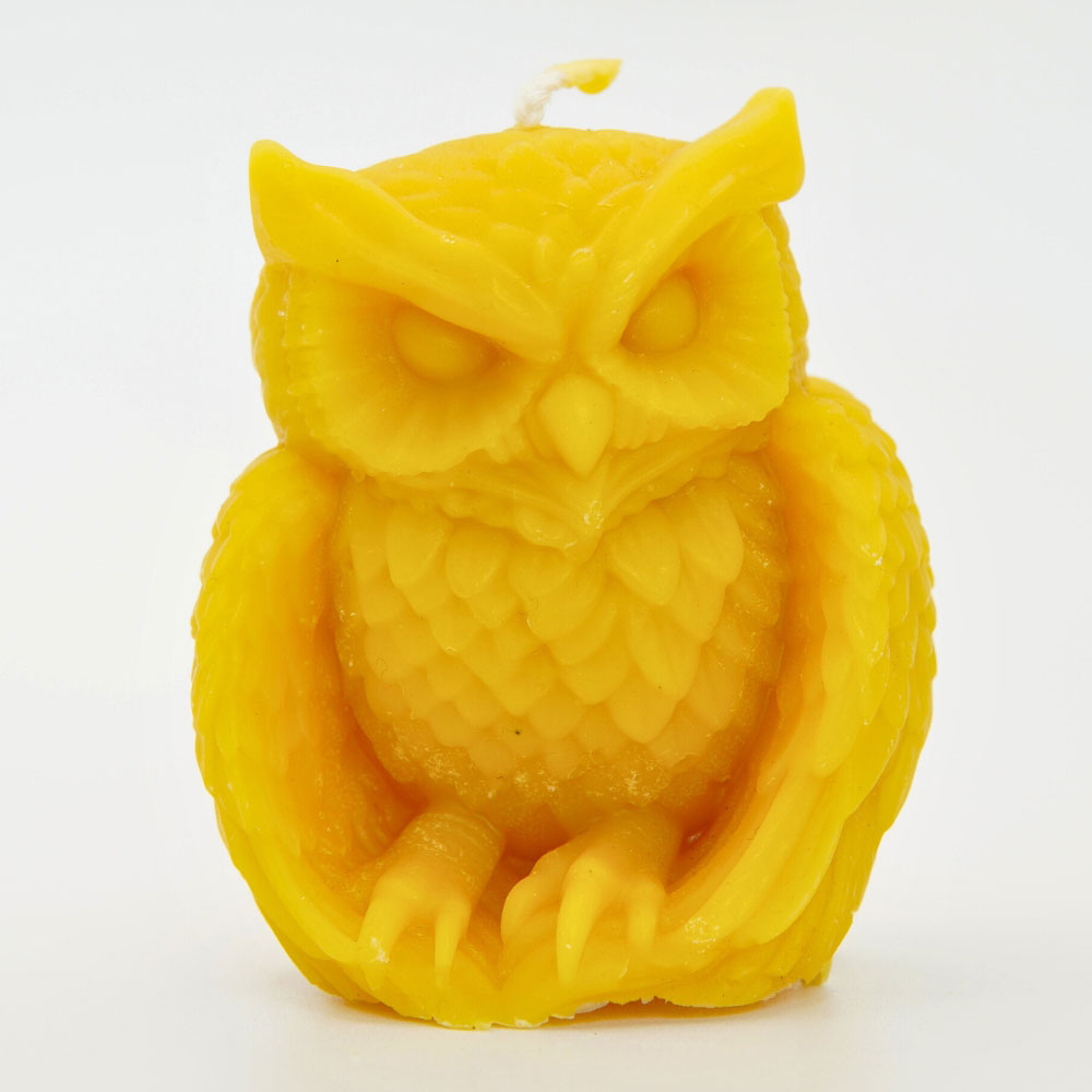 Handmade owl with folded wings beeswax candle by Buzzy Honey Bee, Nottingham