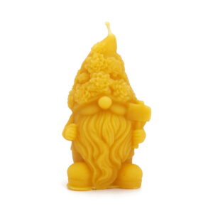 Flower gnome candle with long beard and mallet, pure beeswax