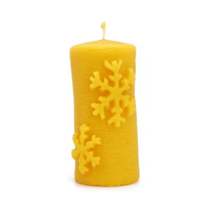 Pillar candle with two raised snowflakes, pure beeswax