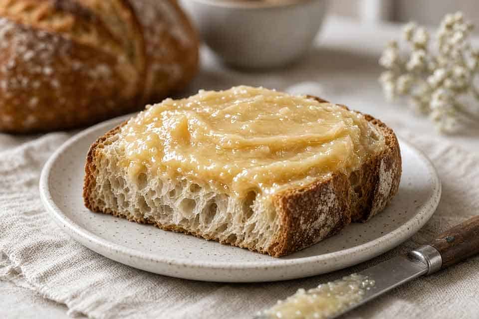 Best ways to use set honey – spreading raw set honey on rustic bread