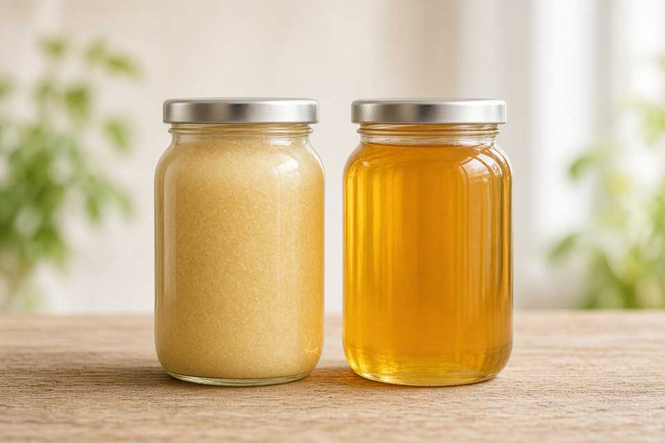 Is set honey healthier than runny honey – raw set honey next to raw runny honey