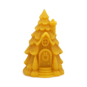 Christmas tree house candle with door and chimney, pure beeswax
