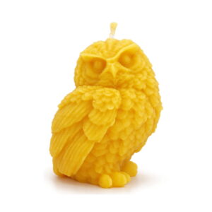 Fluffy textured owl candle in golden yellow pure beeswax