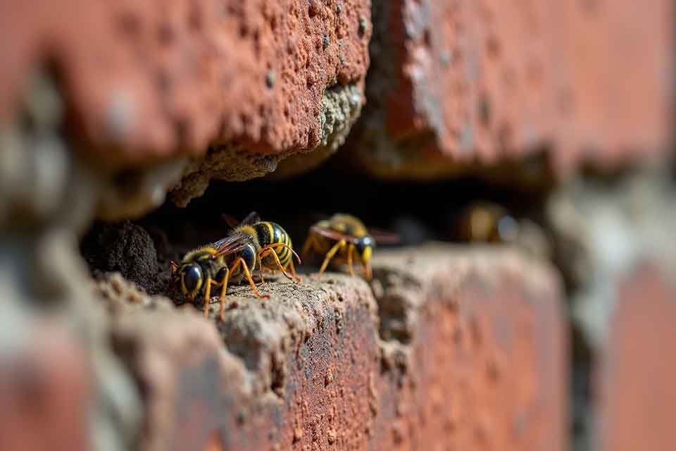 How to tell the nest is in the wall — wasps using one gap in the brick