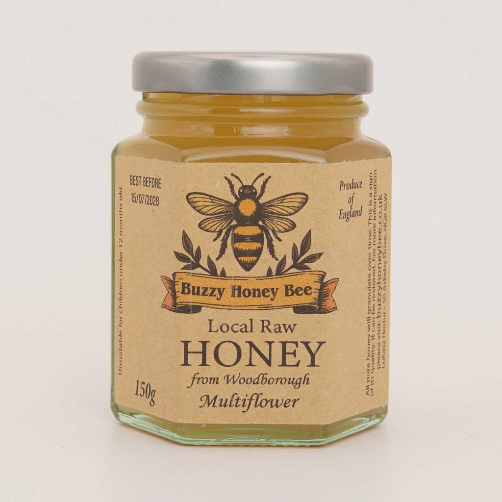 Label on a local honey jar used to check if the honey is real
