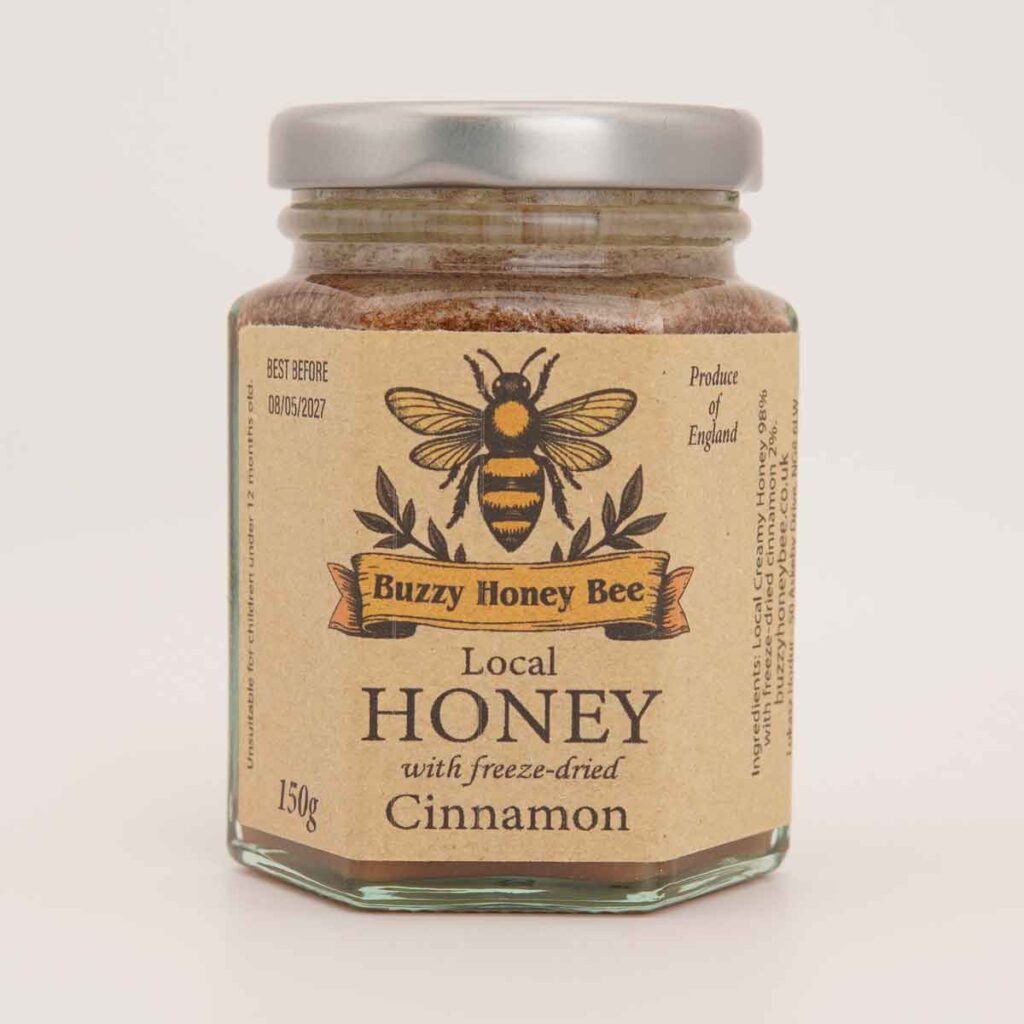 150g jar of local honey with freeze-dried cinnamon from Buzzy Honey Bee