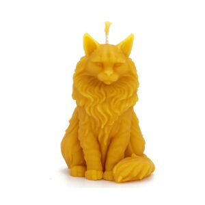 Long-haired sitting cat candle, handmade pure beeswax