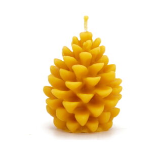 Open pine cone candle in golden yellow pure beeswax