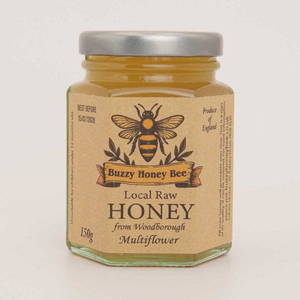 150g jar of local raw multiflower honey from Woodborough Village